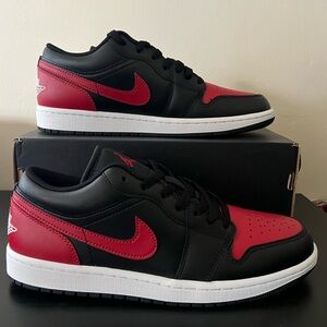Nike Air Jordan 1 Low Sneakers Black/Red 553558 067 Men's Size 10 BNIB